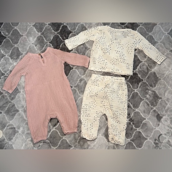 Grayson Collective Baby Smocked Gauze Bubble Romper & Wrap Top/Pants- Size 0-3M - Picture 2 of 7
